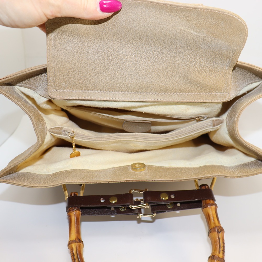 Vintage Gucci Diana Tote Large Tan Womens Bamboo Handle Suede Leather Bag - Picture 8 of 11